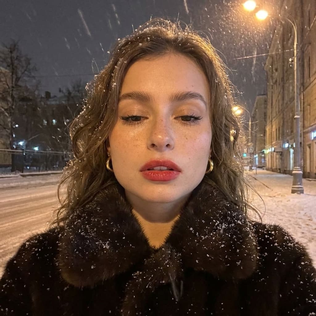 Ночное селфи в норковой шубе